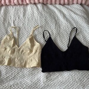 Cream and Black Textured Crop Tops